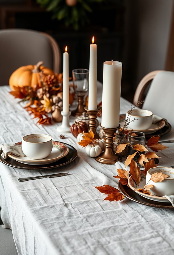 linen ceramics candlelight centerpiece