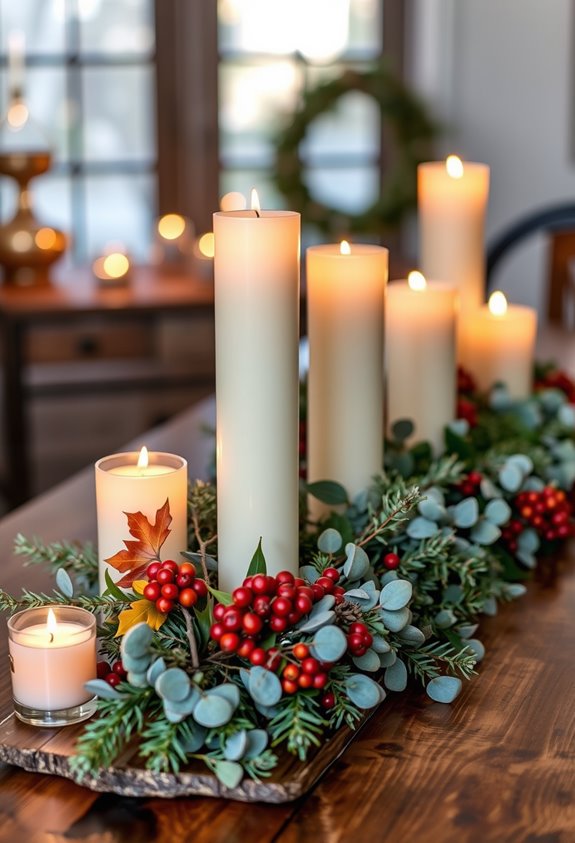 low profile greenery and candles