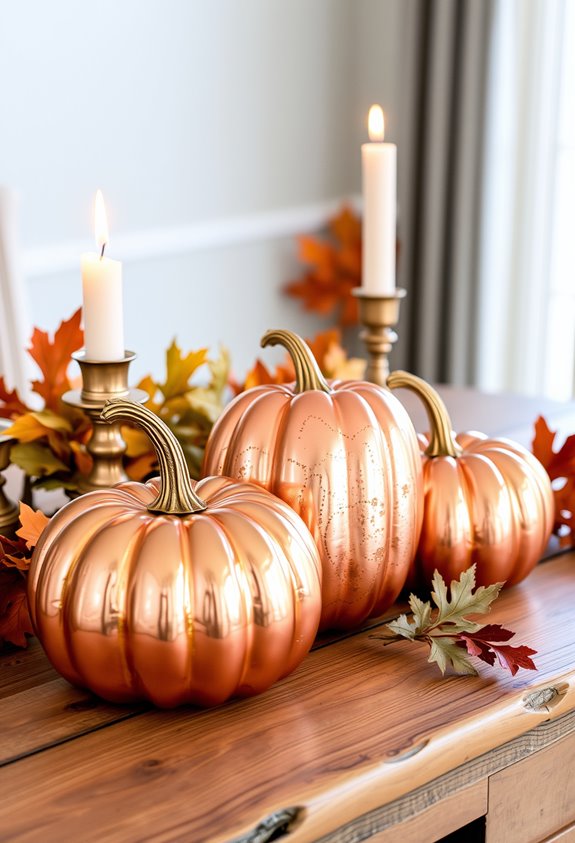 metallic copper gilded pumpkin finishes