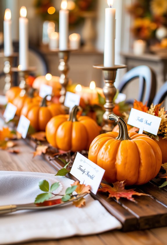 mini pumpkin place cardholders