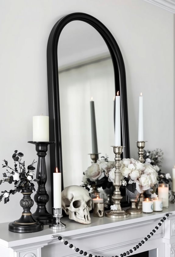 monochrome gothic mantel vignette