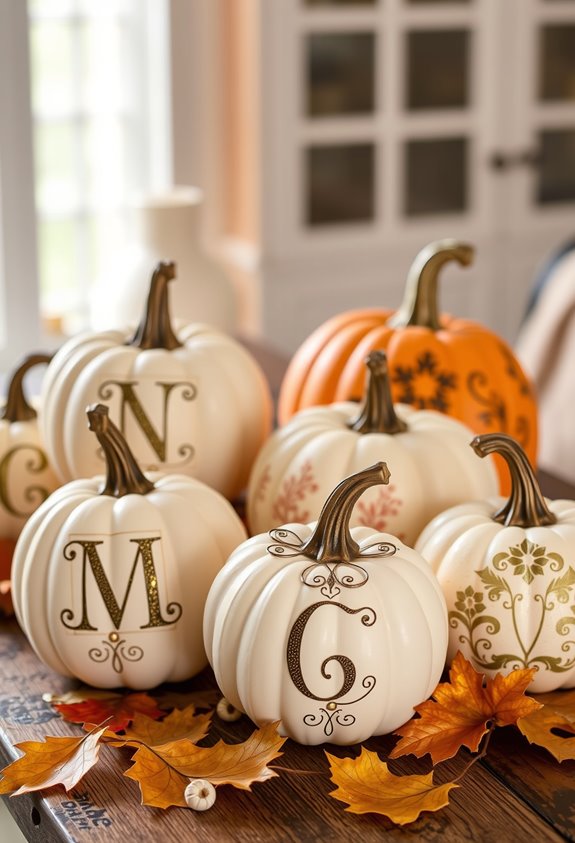 monogrammed textured pumpkin decor