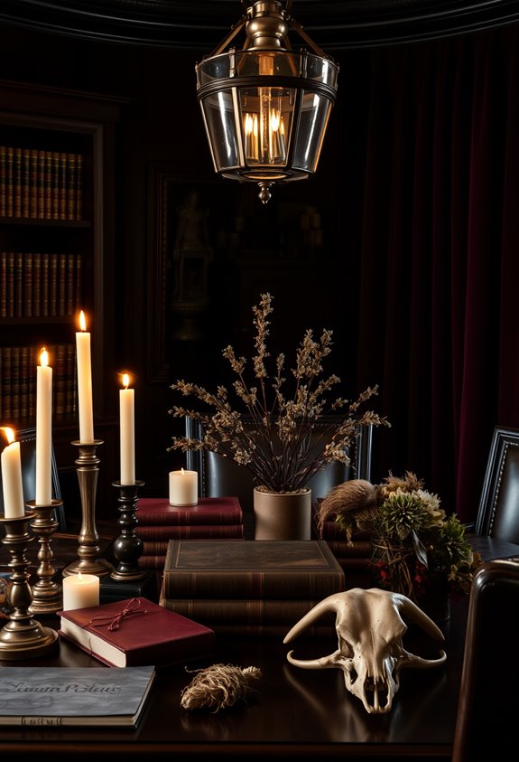 moody layered gothic scholarly ambiance