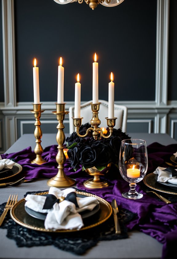 moody layered spooky glam tablescape