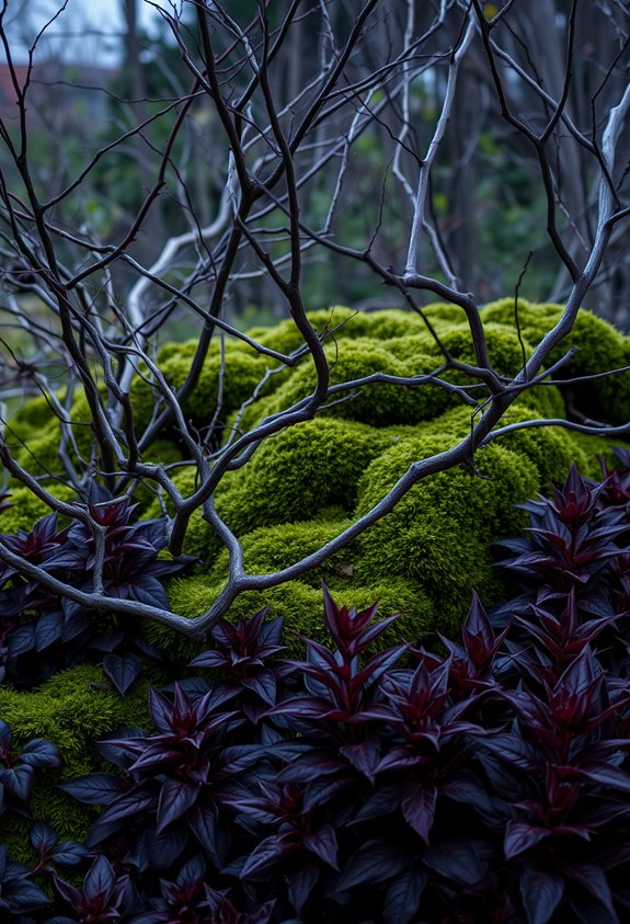 mossy branches dark foliage