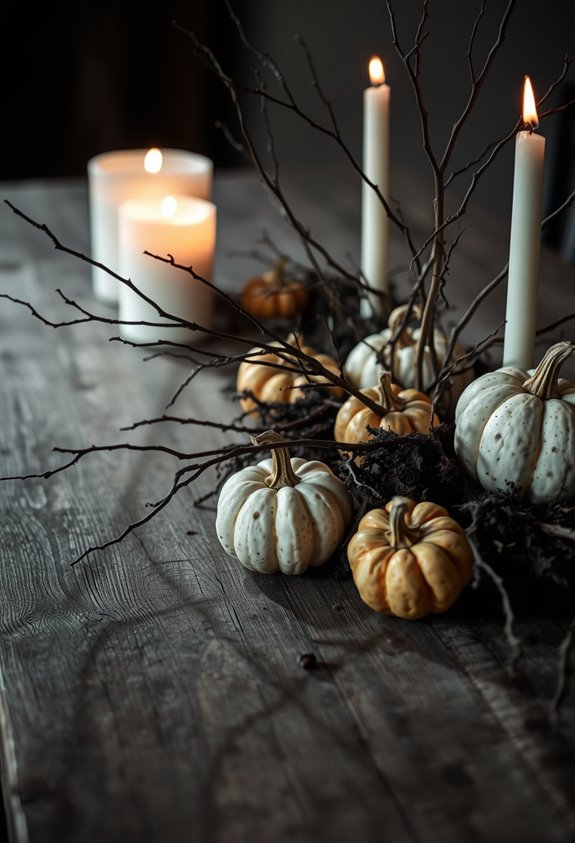 natural branches muted pumpkins