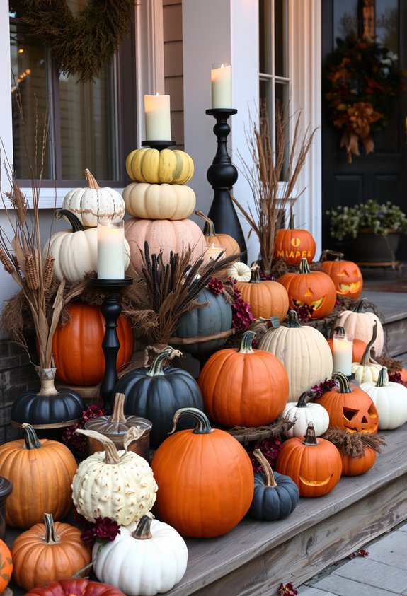 no carve grouped pumpkin display