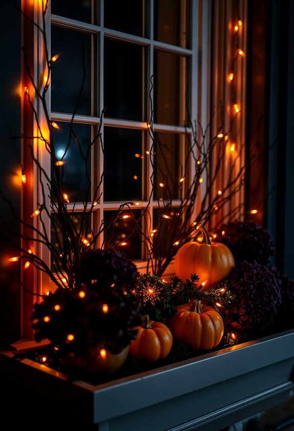 orange fairy lights outline windows