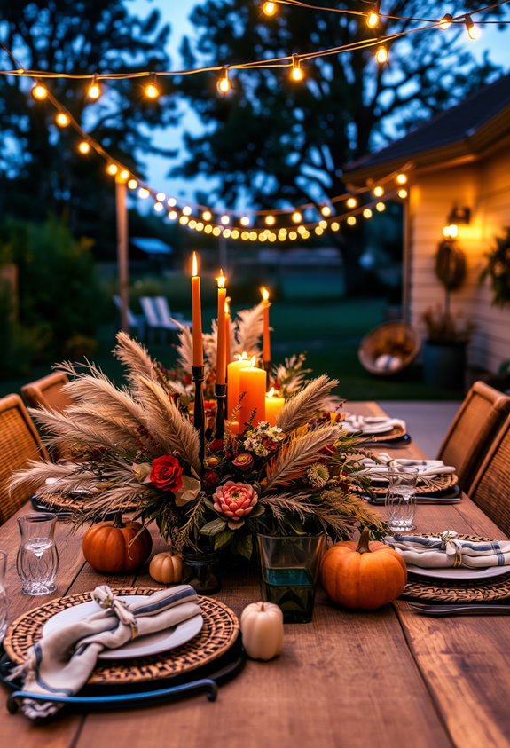 outdoor boho string lit dining