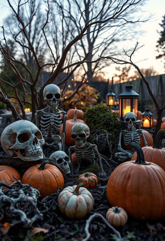pose playful staged skeleton scenes