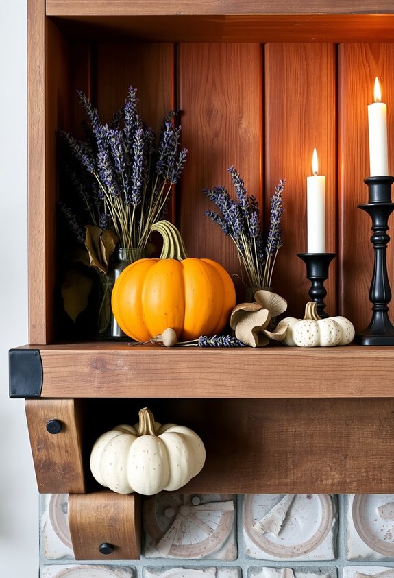 pressed petal pumpkin tabletop vignette