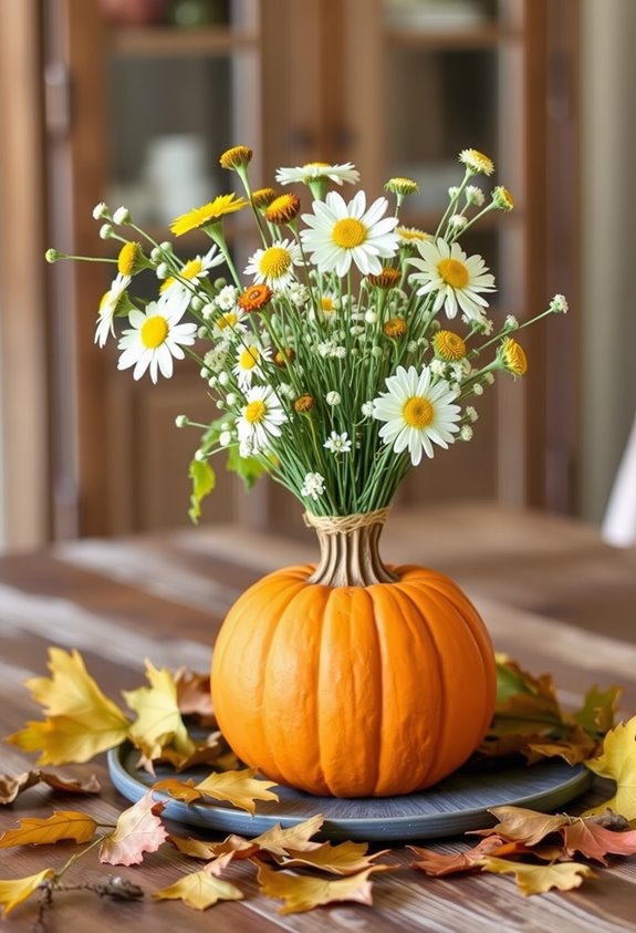 pumpkin centerpiece with flowers