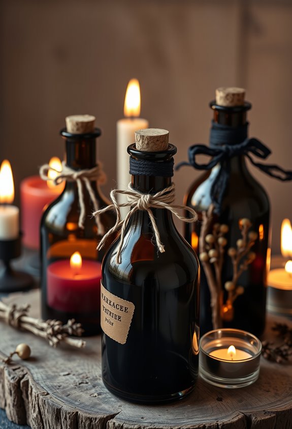 rustic gothic twine wrapped bottles
