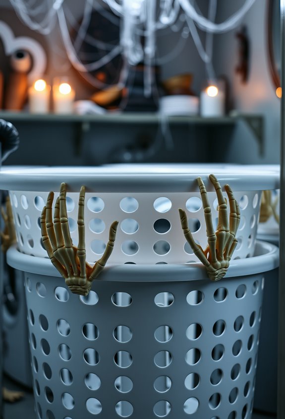 skeleton labeled laundry baskets organize