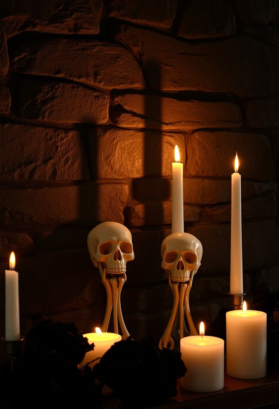 skull shadowed eerie mantel display