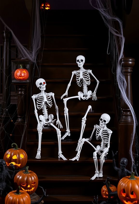 squad of posed skeletons