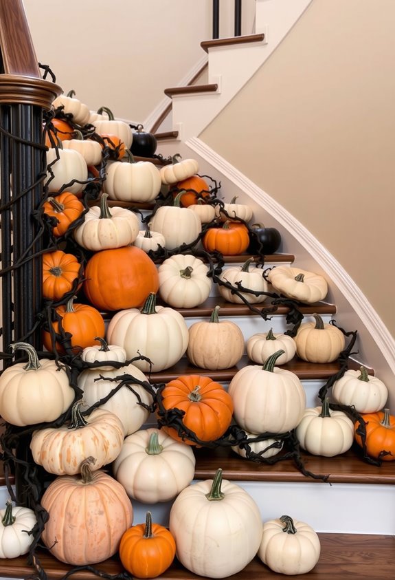 stacked mixed pumpkin display