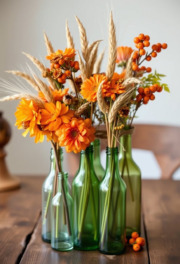 staggered rustic grouped bottle centerpiece