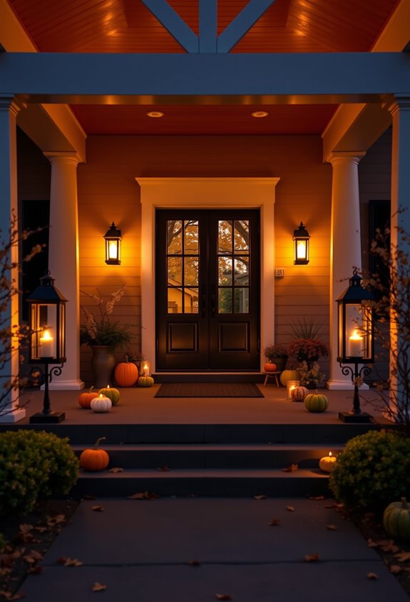 symmetrical paired lanterns for porch
