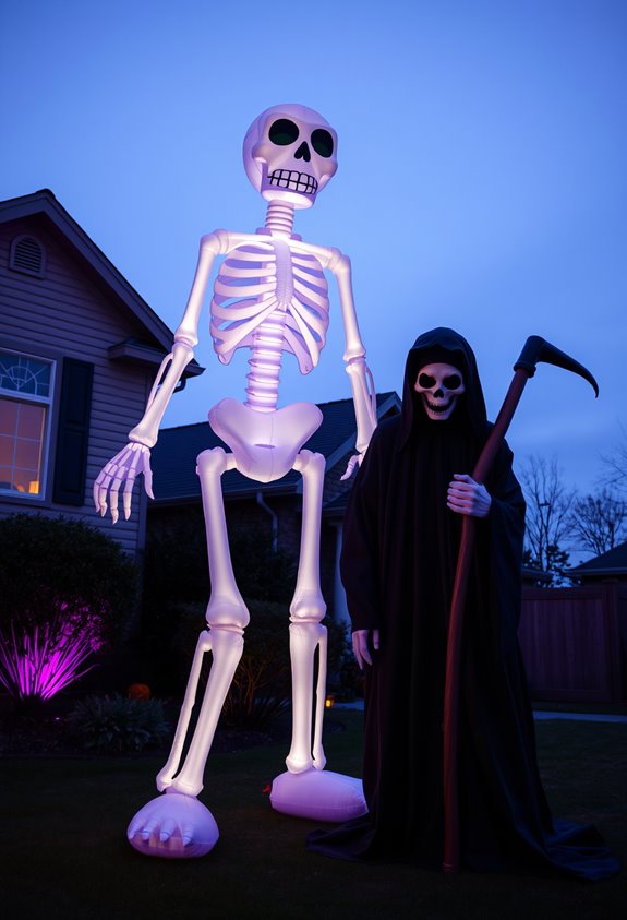 tall lit skeletal yard centerpiece
