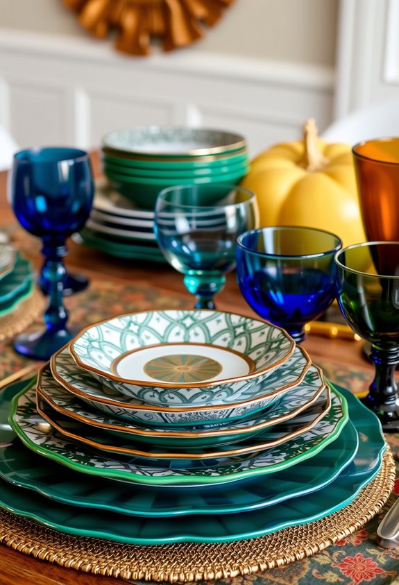 three layer colorful stacked tableware