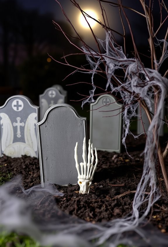 varied dense crooked tombstones arrangement