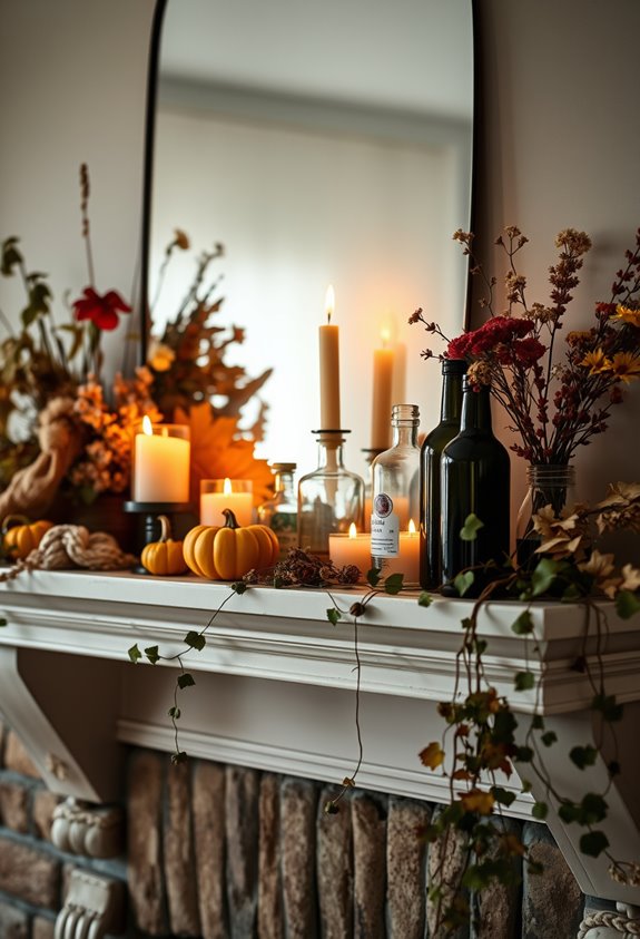vintage layered cottagecore halloween mantel