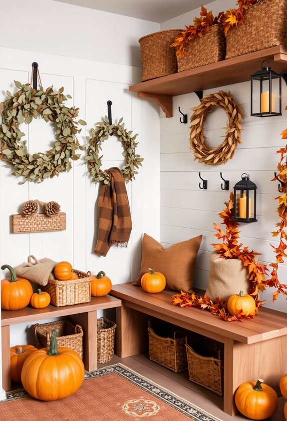 warm layered autumn mudroom accents