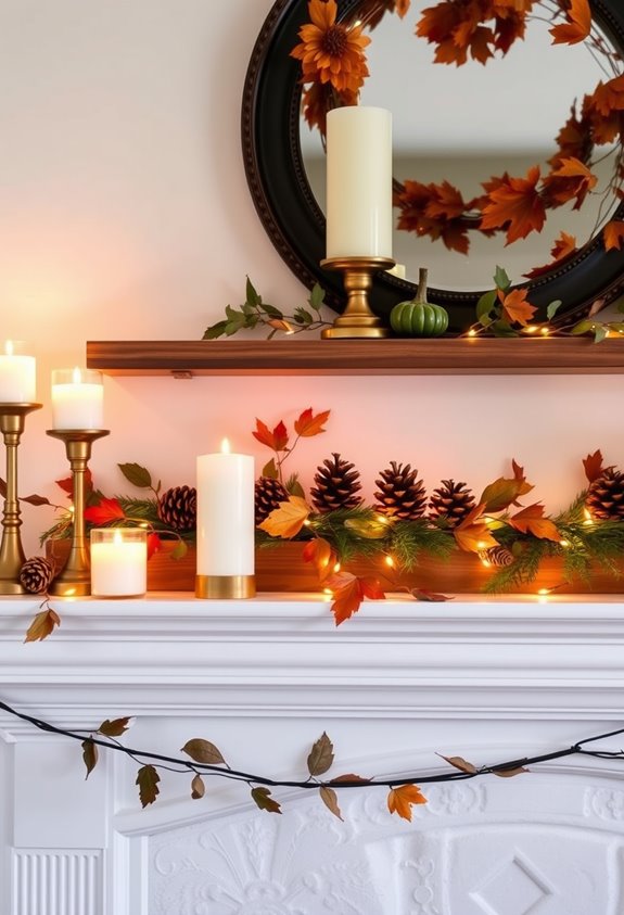 warm layered mantel and shelves