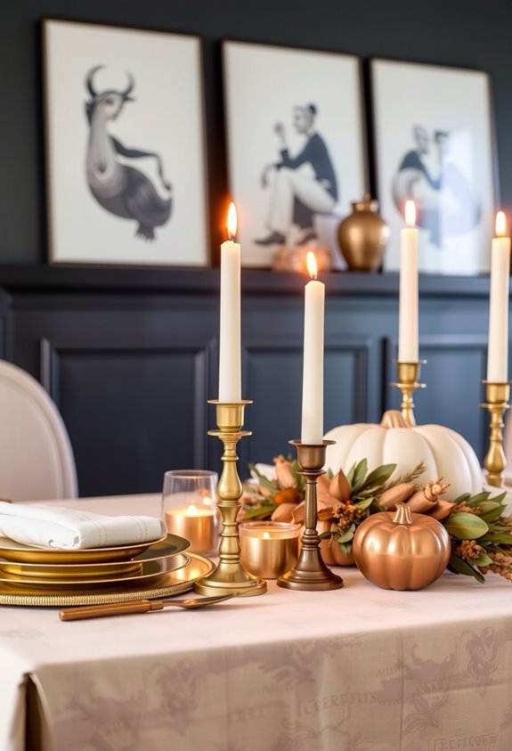 warm metallic candlelit centerpiece