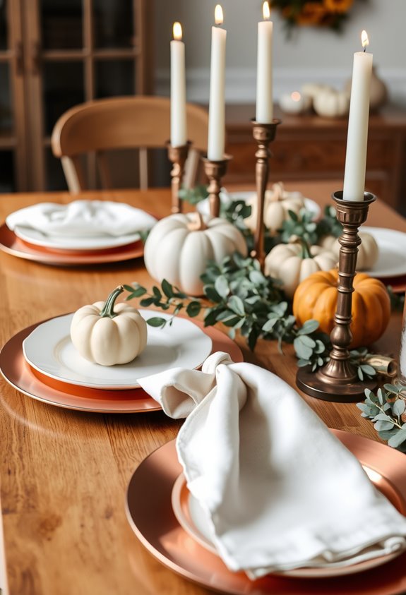 white plates center thanksgiving table