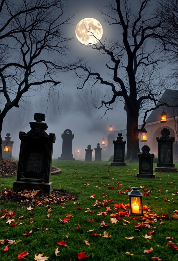 winding foglit eerie graveyard vignette