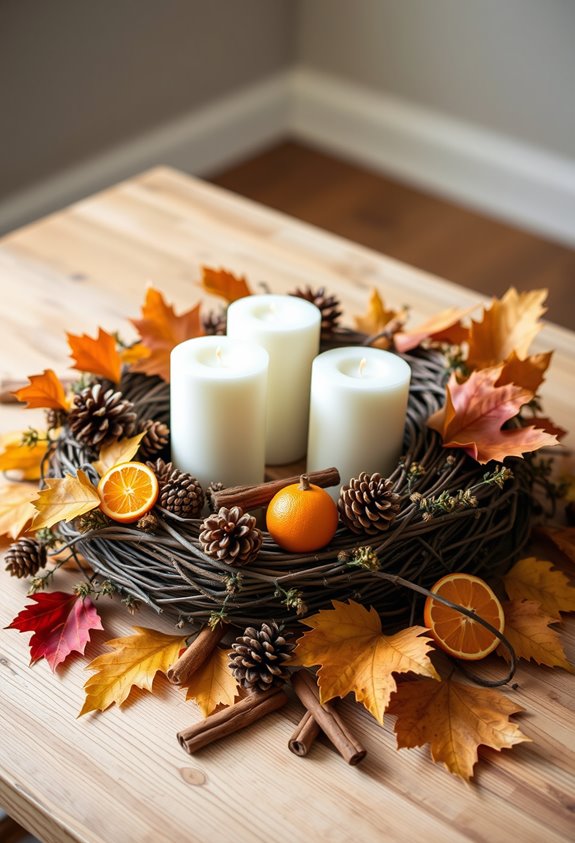 wreath framed thanksgiving candle centerpiece